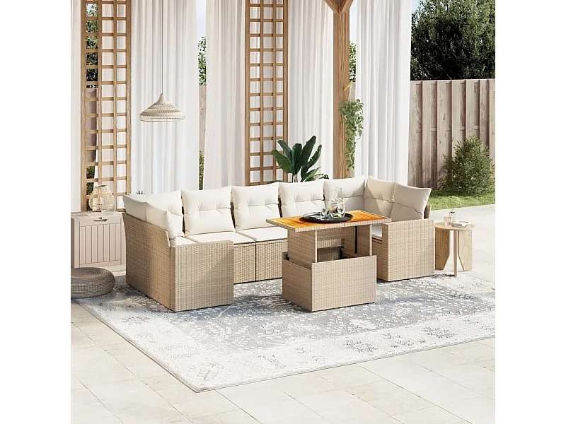 Juego de sofás de jardín con cojines beige 8 piezas ratán PE