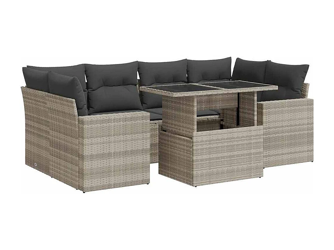 Salon de jardin avec coussins 7 pièces gris clair résine tressée