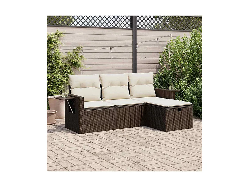4-delige Loungeset met kussens poly rattan bruin