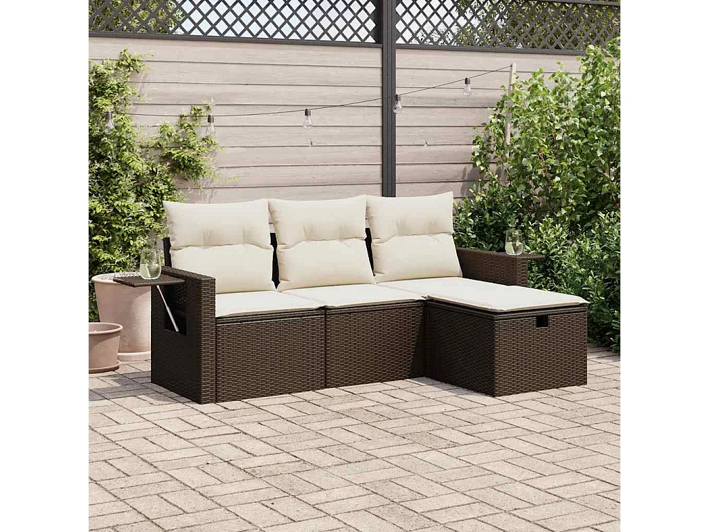 4-delige Loungeset met kussens poly rattan bruin