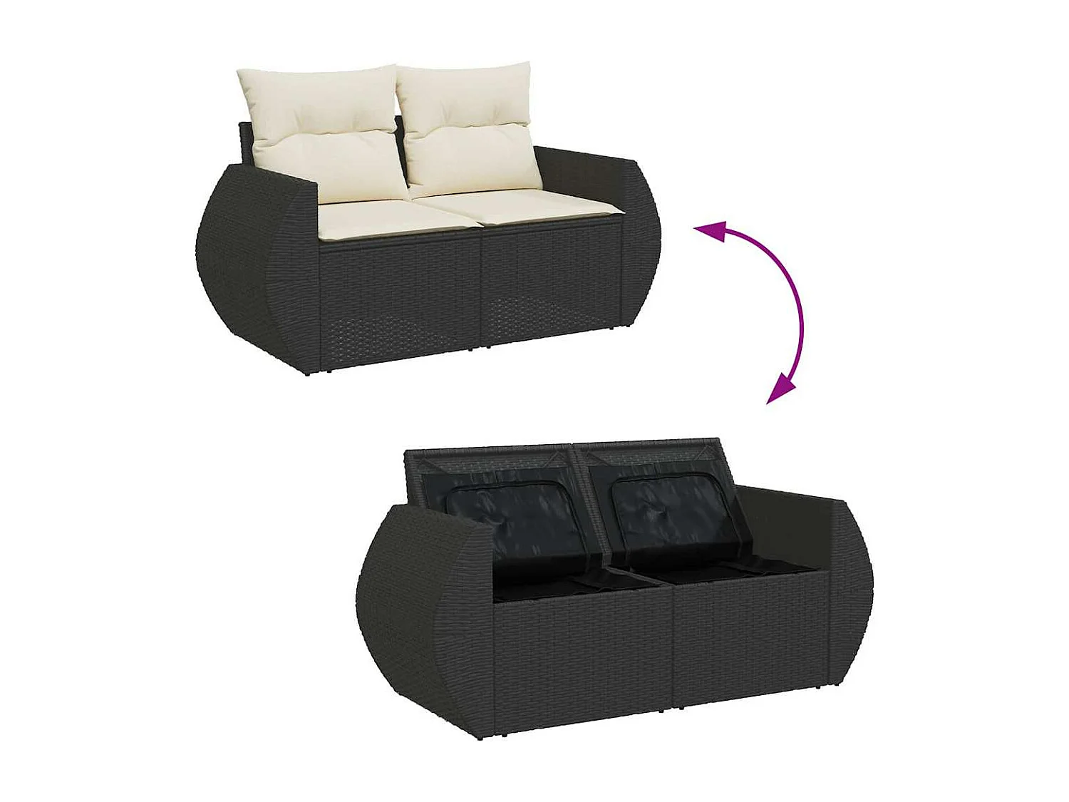 6-delige Loungeset met kussens poly rattan zwart