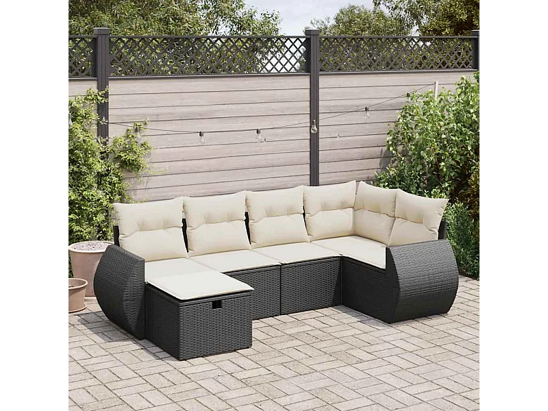 Salon de jardin 6 pièces avec coussins noir résine tressée