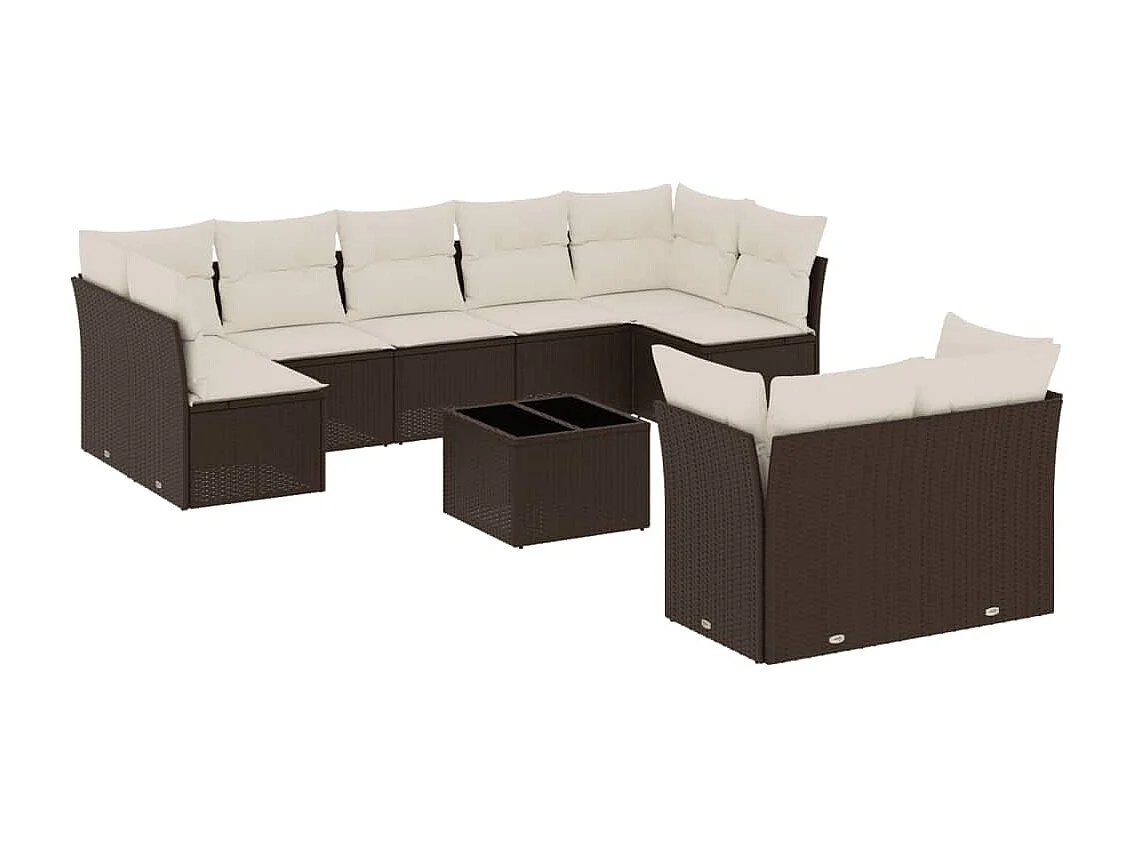 10-delige Loungeset met kussens poly rattan bruin