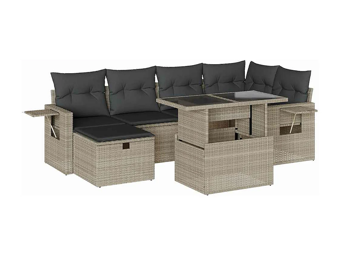 Salon de jardin avec coussins 7 pièces gris clair résine tressée