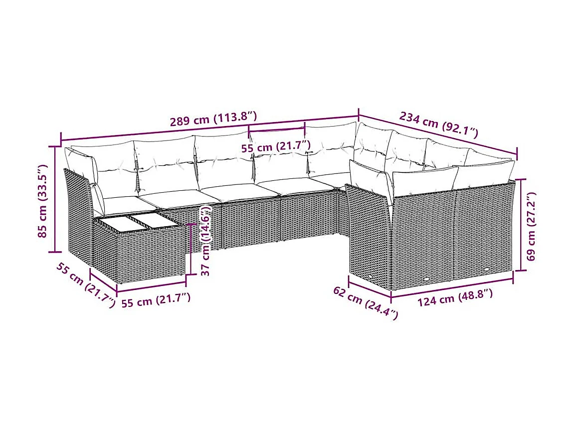 Set sofás jardín 10 piezas con cojines ratán sintético gris claro