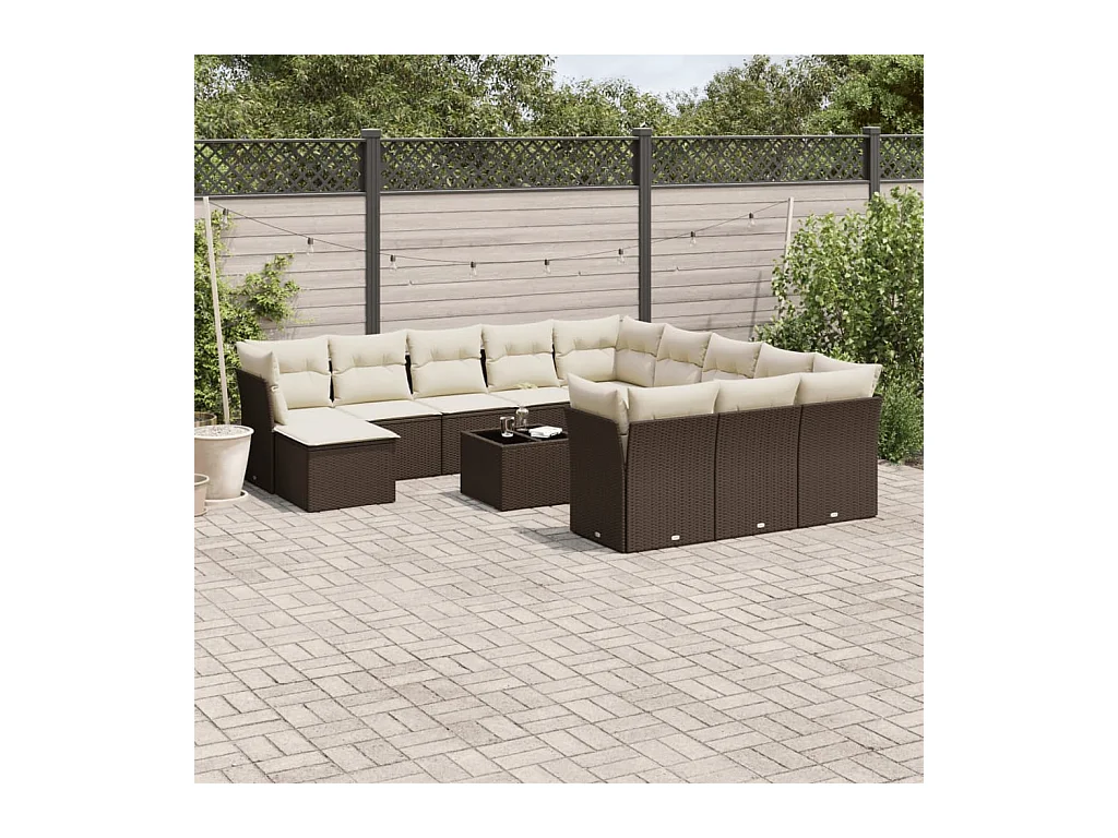 Salon de jardin avec coussins 13 pièces marron résine tressée