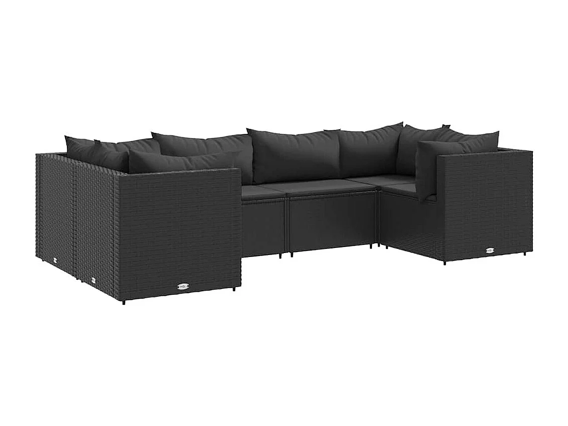 6-delige Loungeset met kussens poly rattan zwart