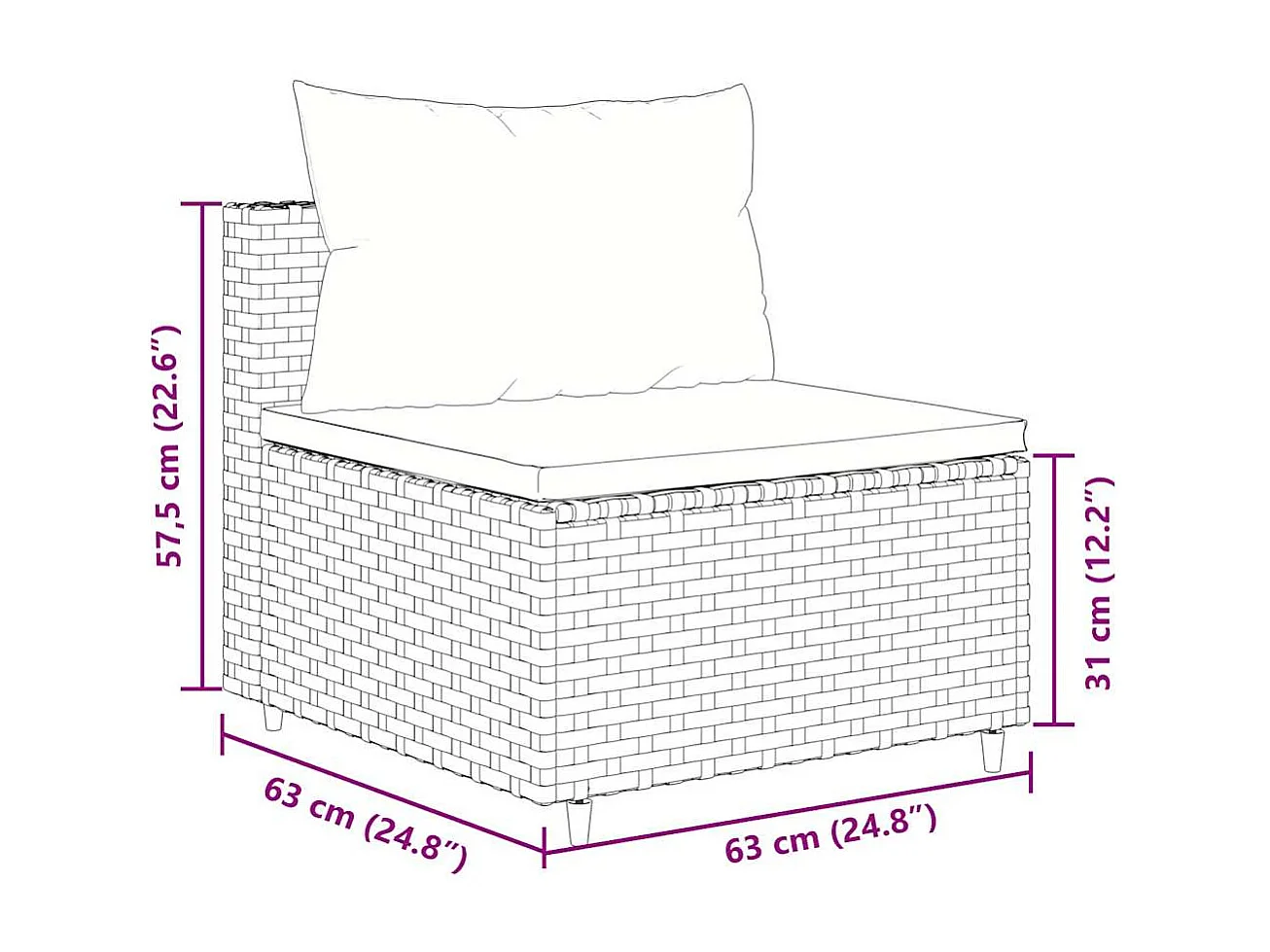 6-delige Loungeset met kussens poly rattan zwart