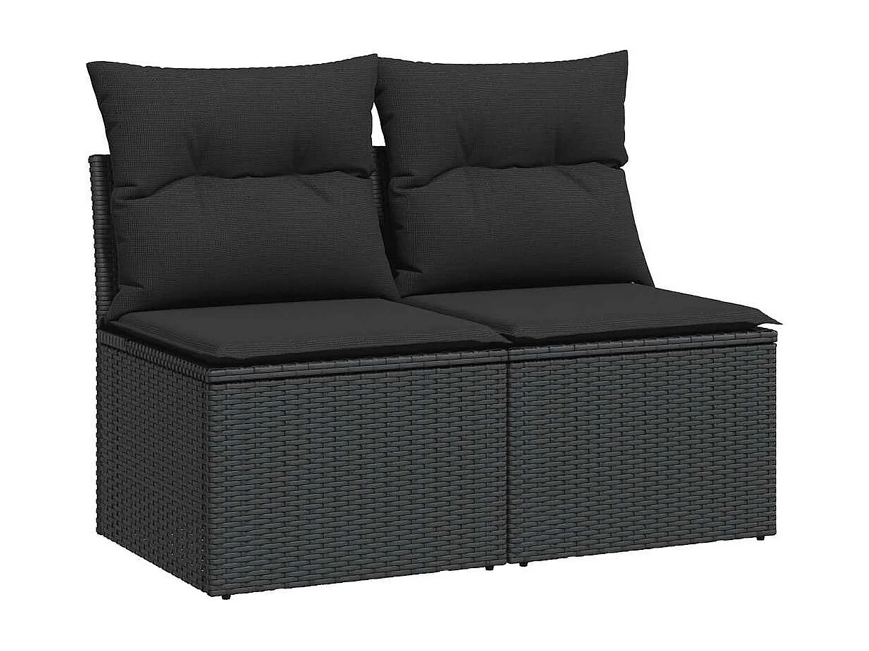 2-delige Loungeset met kussens poly rattan acacia zwart