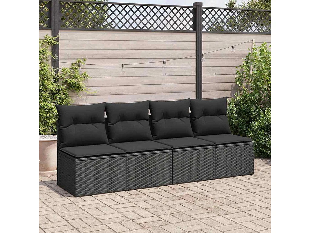 2-delige Loungeset met kussens poly rattan acacia zwart