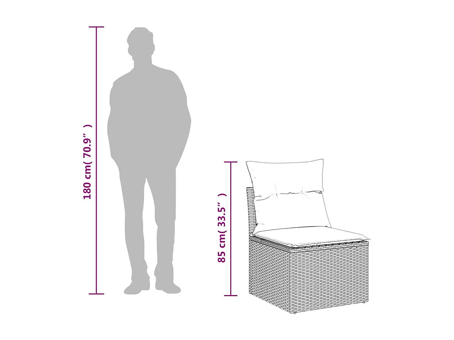 Salon de jardin 2 pièces avec coussins noir résine tressée acacia