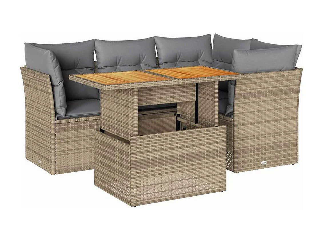 5-delige Loungeset met kussens poly rattan beige