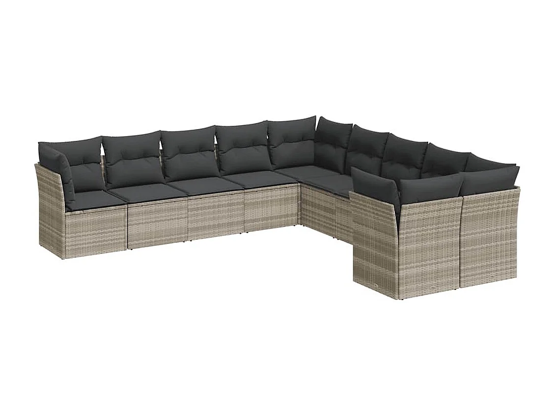 Set sofás jardín 10 piezas con cojines ratán sintético gris claro