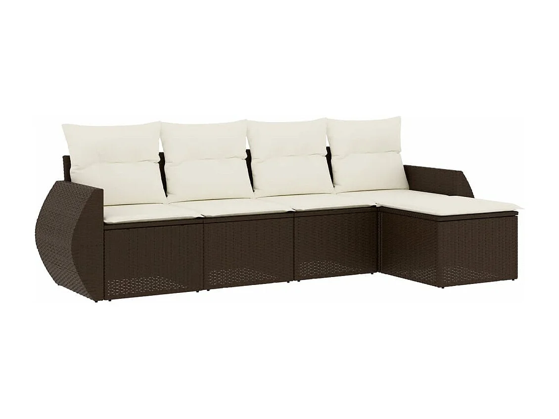 5-delige Loungeset met kussens poly rattan bruin