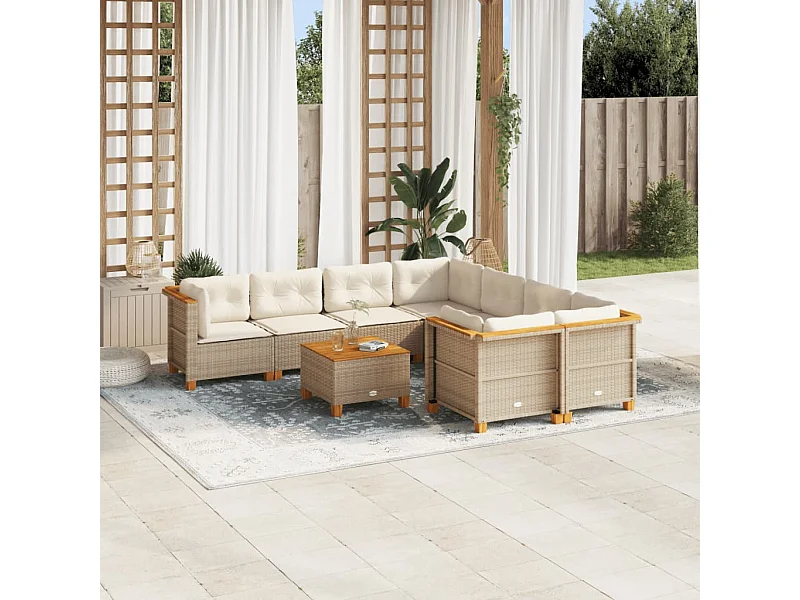 Salon de jardin avec coussins 9 pièces beige résine tressée