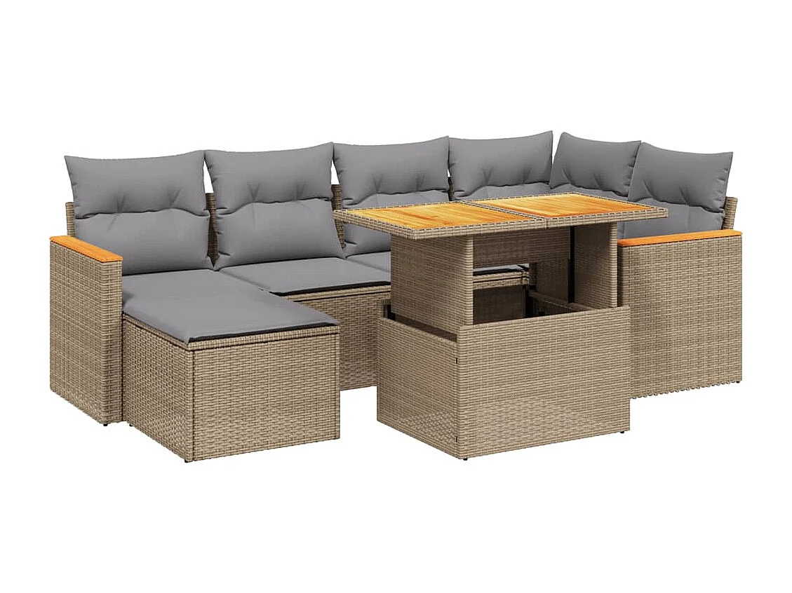 Salon de jardin avec coussins 7 pièces beige résine tressée