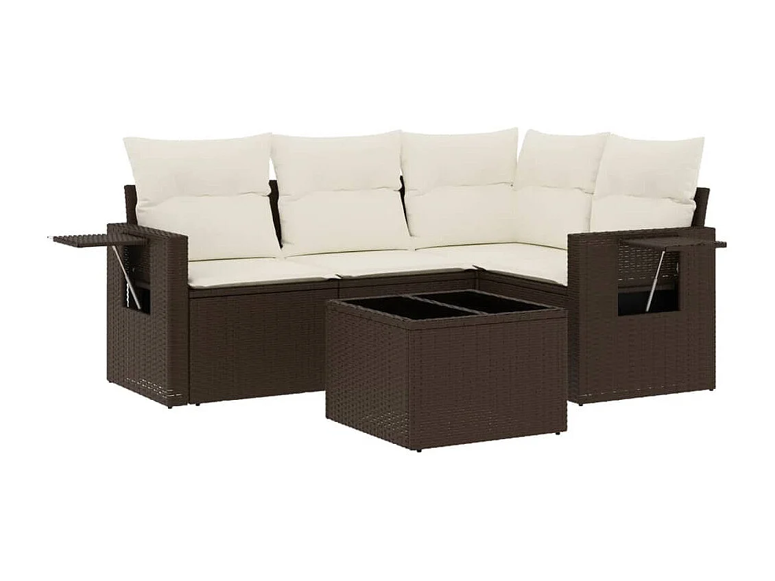 Salon de jardin avec coussins 5 pièces marron résine tressée