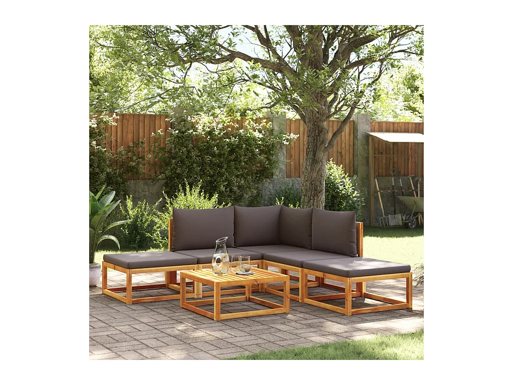 6 peças conjunto de sofás de jardim com almofadões acácia maciça