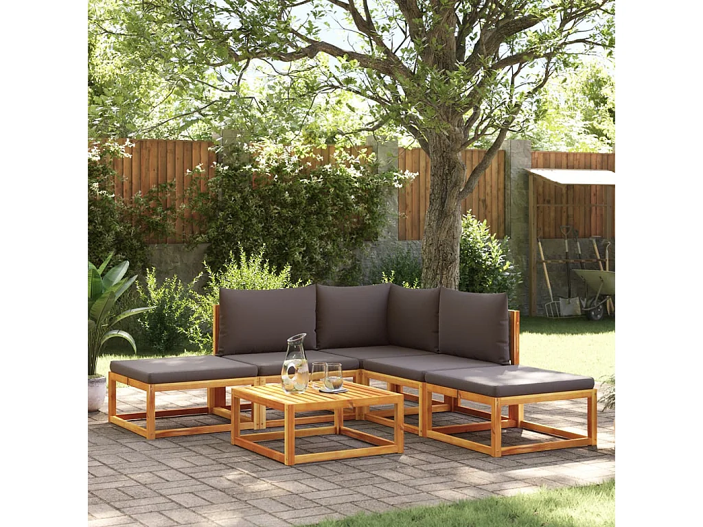 Salon de jardin avec coussins 6 pièces bois d'acacia solide
