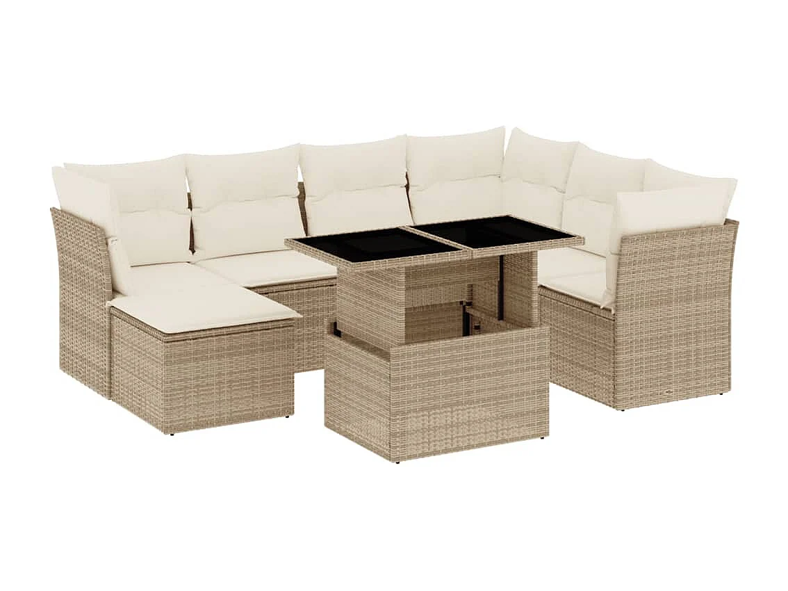 Salon de jardin avec coussins 8 pièces beige résine tressée