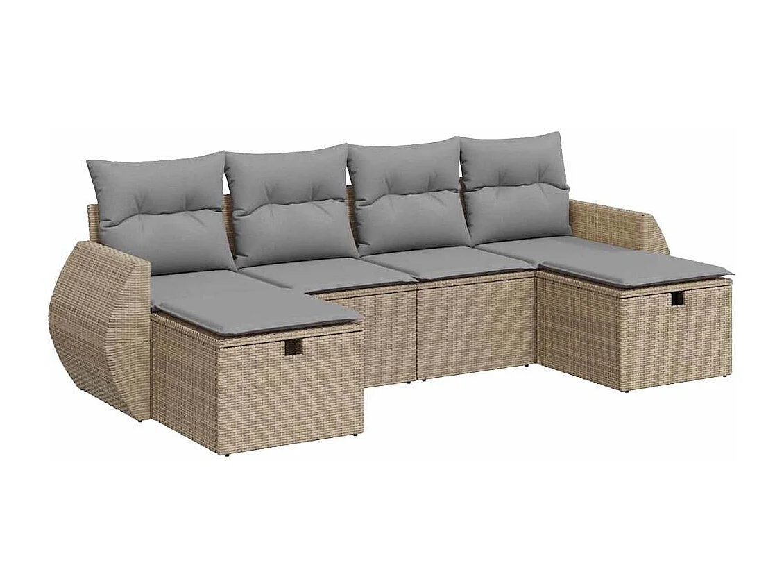 Salon de jardin avec coussins 6 pièces beige résine tressée