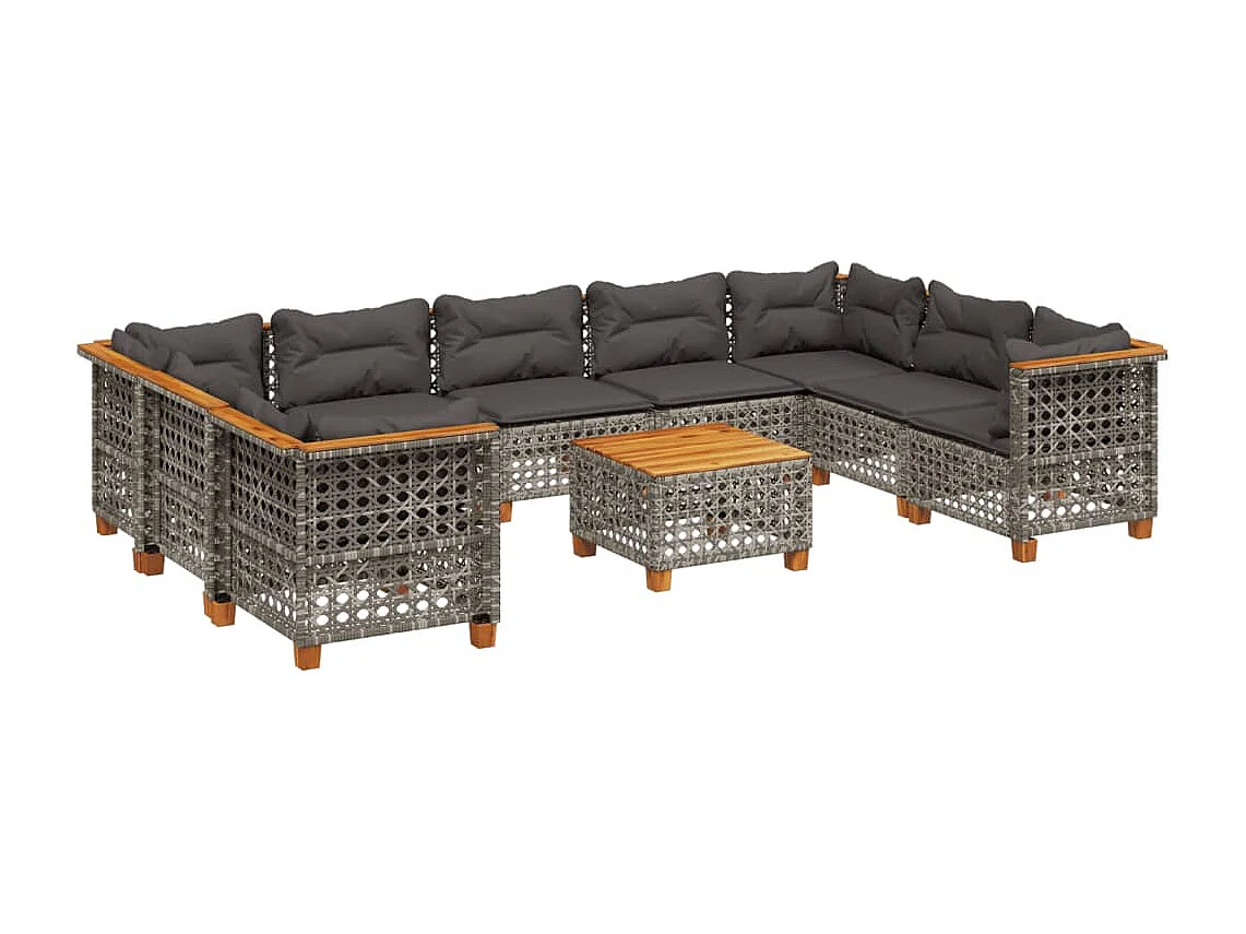 Salon de jardin avec coussins 10 pièces gris résine tressée