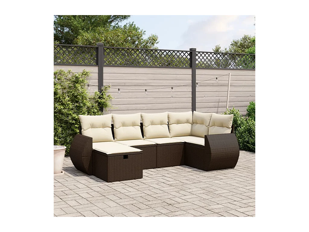 Salon de jardin avec coussins 6 pièces marron résine tressée