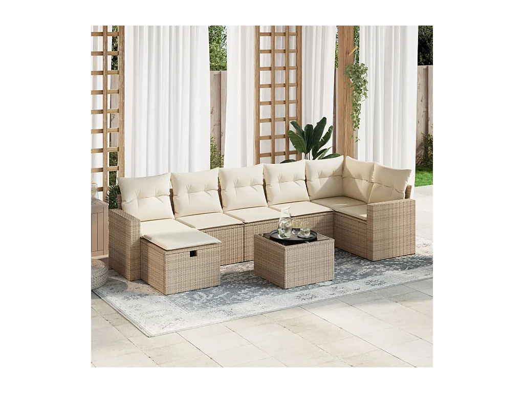 8-delige Loungeset met kussens poly rattan beige