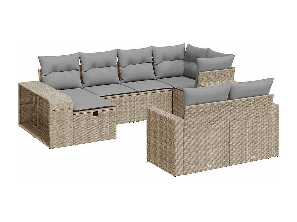 Juego de sofás jardín con cojines beige 10 piezas ratán sintético