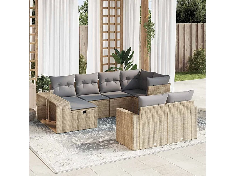 Juego de sofás jardín con cojines beige 10 piezas ratán sintético
