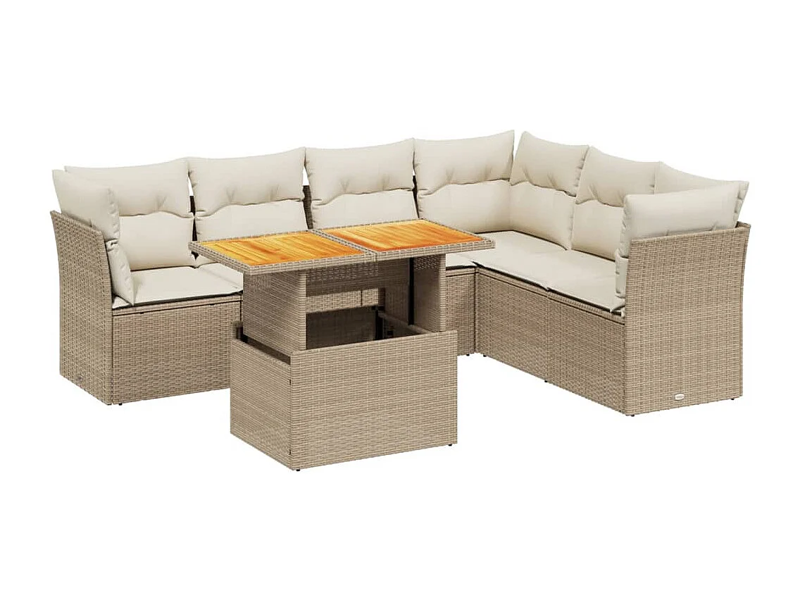 Salon de jardin avec coussins 7 pièces beige résine tressée