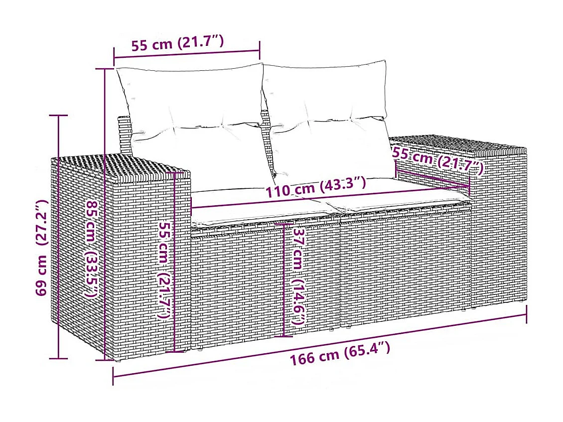 10-delige Loungeset met kussens poly rattan lichtgrijs