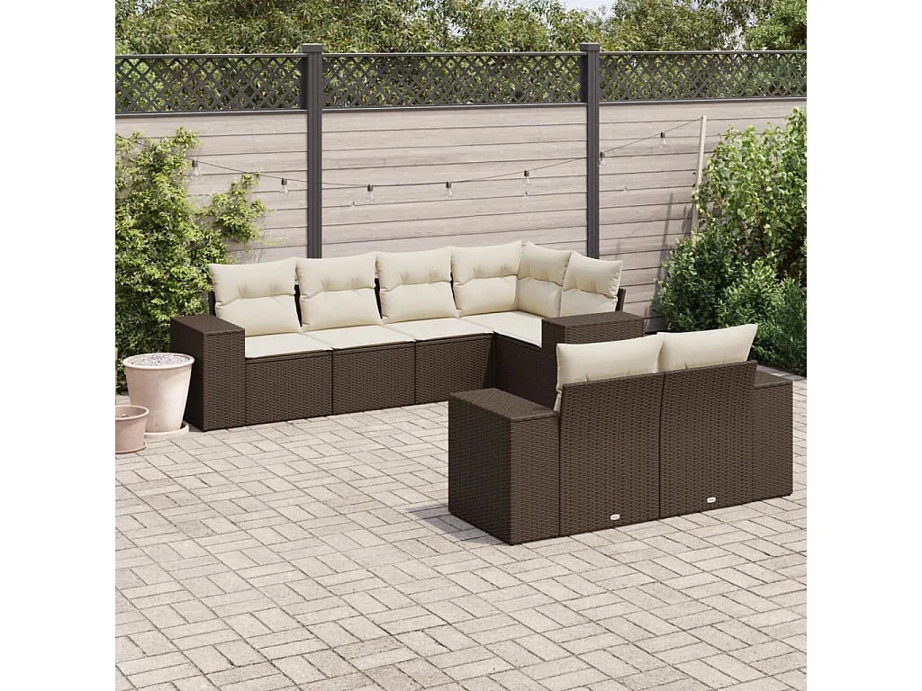 Salon de jardin avec coussins 7 pièces marron résine tressée