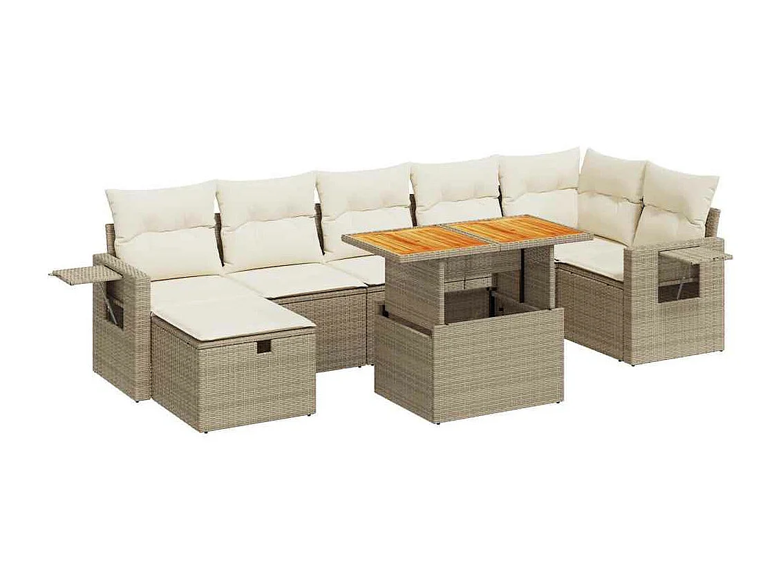 Salon de jardin avec coussins 5 pièces beige résine tressée acacia