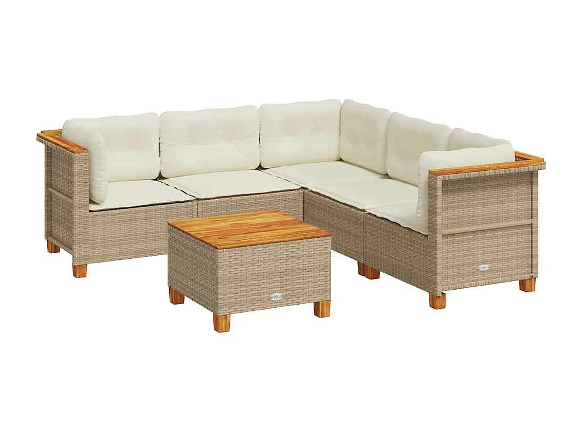 6-delige Loungeset met kussens poly rattan beige