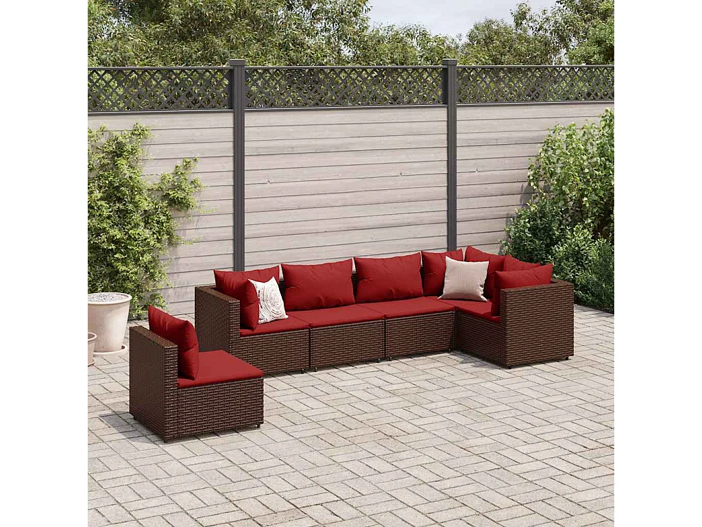 Salon de jardin 6 pièces avec coussins Marron Résine tressée