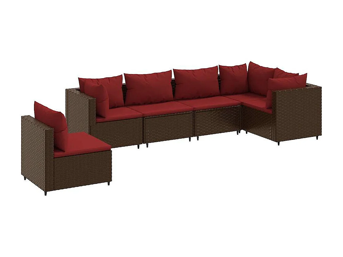 Salon de jardin 6 pièces avec coussins Marron Résine tressée
