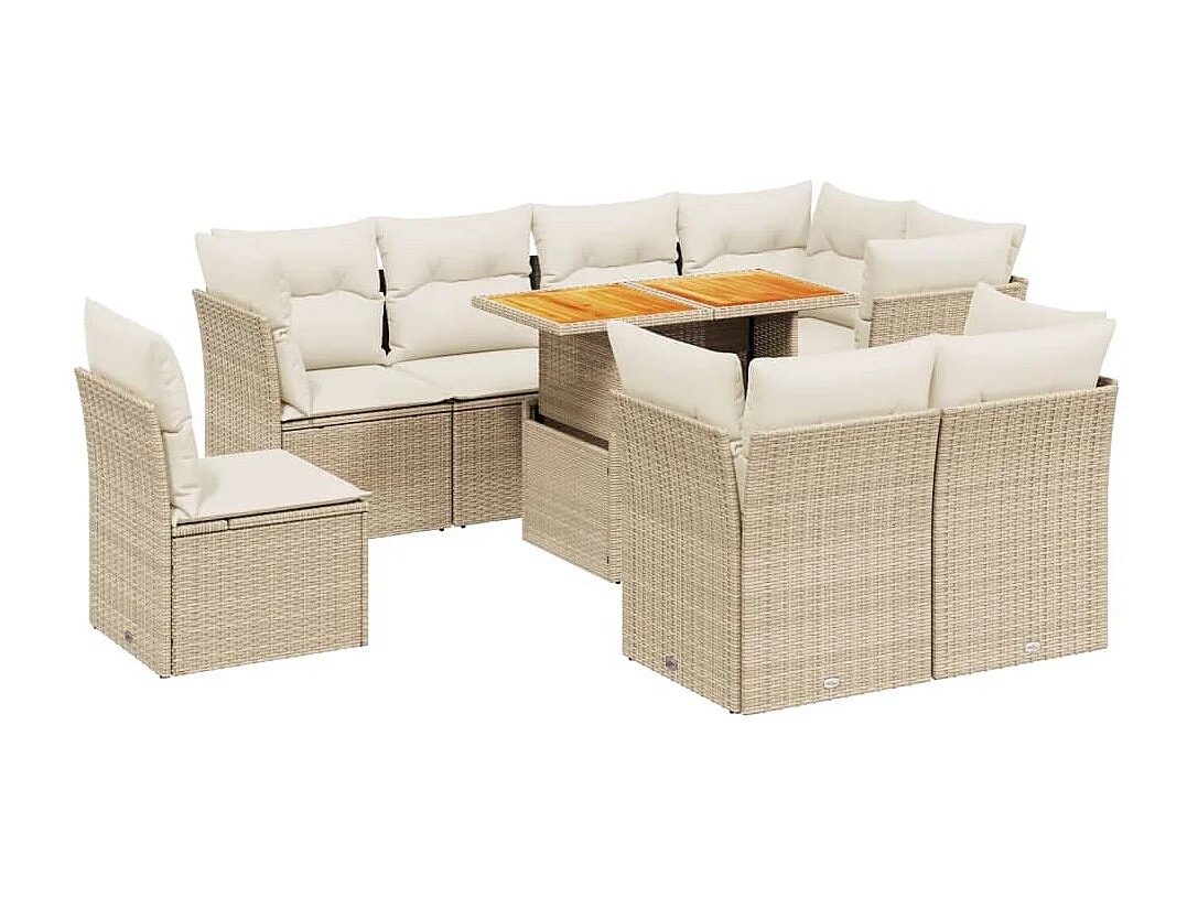 Salon de jardin avec coussins 9 pièces beige résine tressée