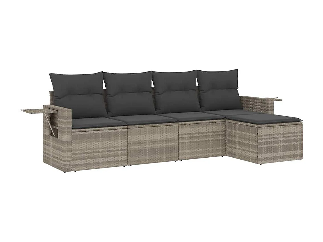 Salon de jardin 5 pièces avec coussins gris clair résine tressée