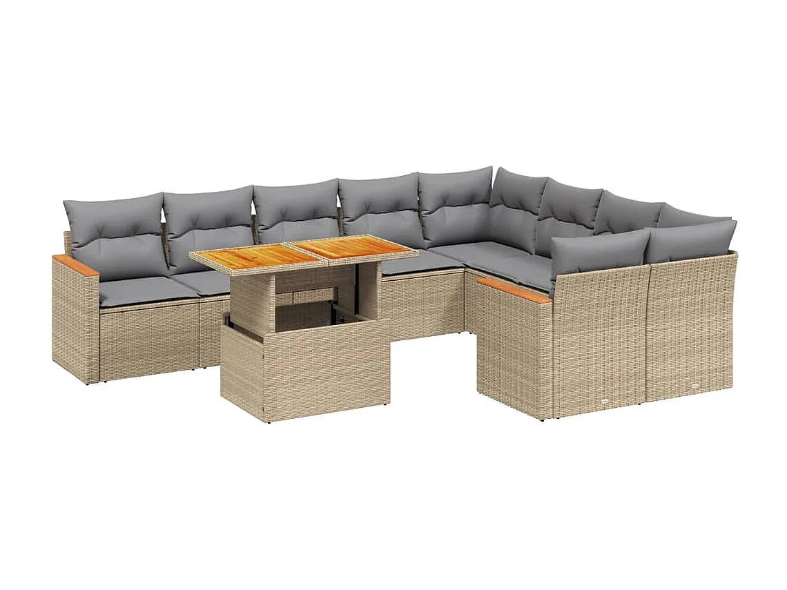 Salon de jardin avec coussins 10 pièces beige résine tressée
