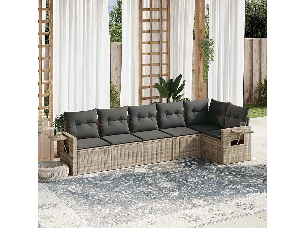 Salon de jardin 6 pièces avec coussins gris clair résine tressée