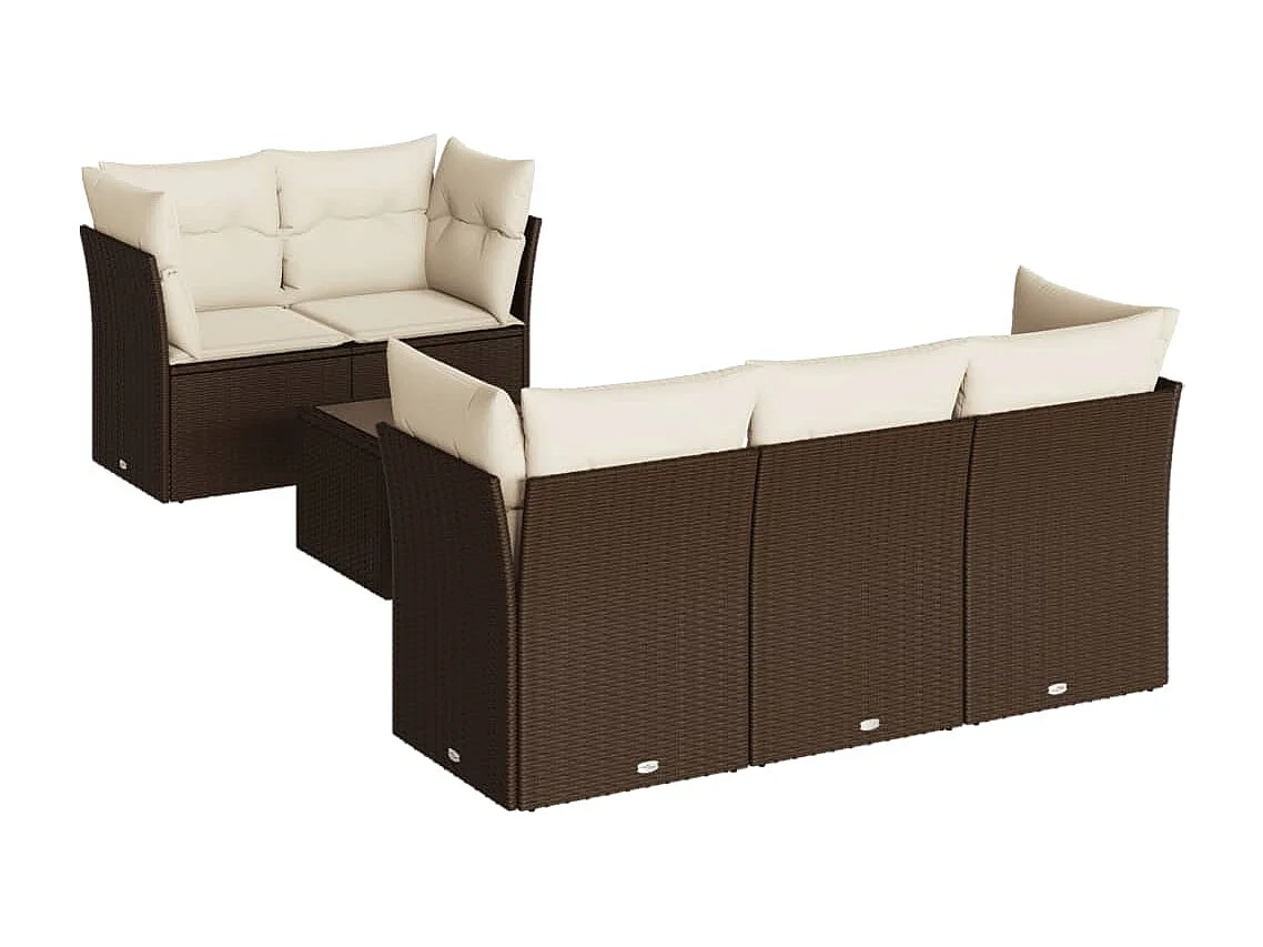 6-delige Loungeset met kussens poly rattan bruin