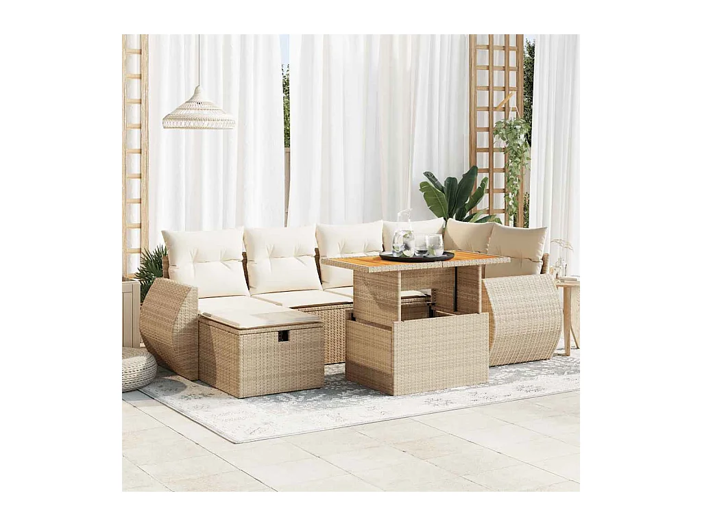 8 peças conjunto sofás jardim com almofadões vime PE/acácia bege