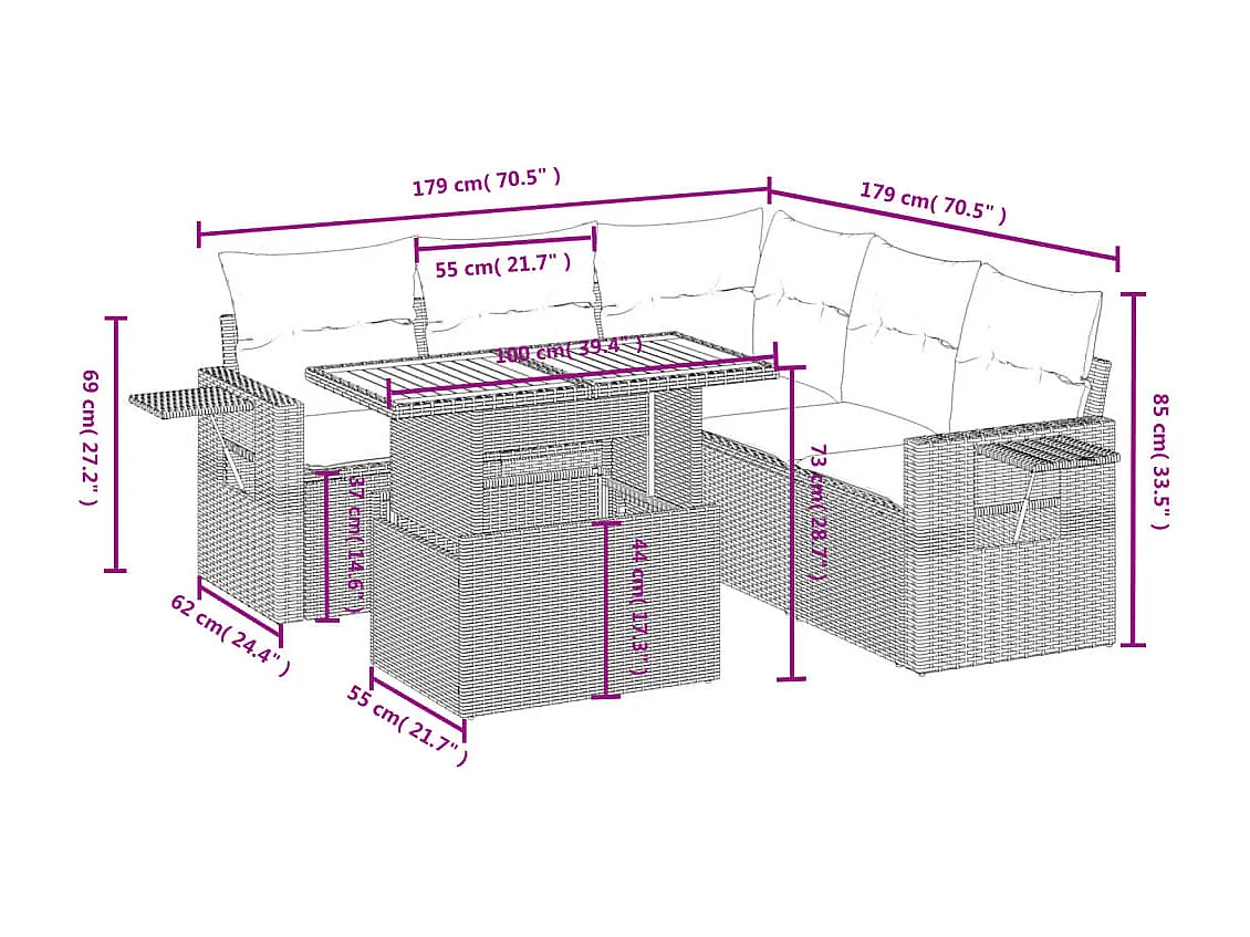 Juego de sofás jardín con cojines 6 piezas ratán sintético beige