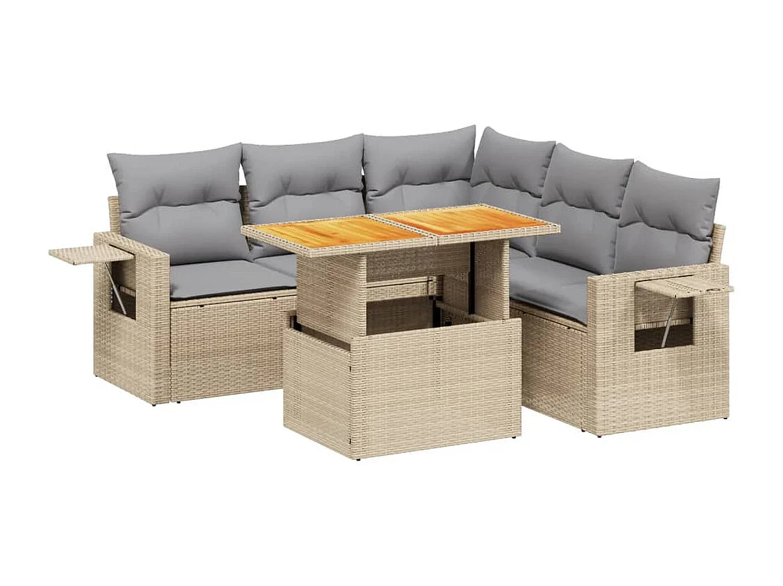 Salon de jardin avec coussins 6 pièces beige résine tressée