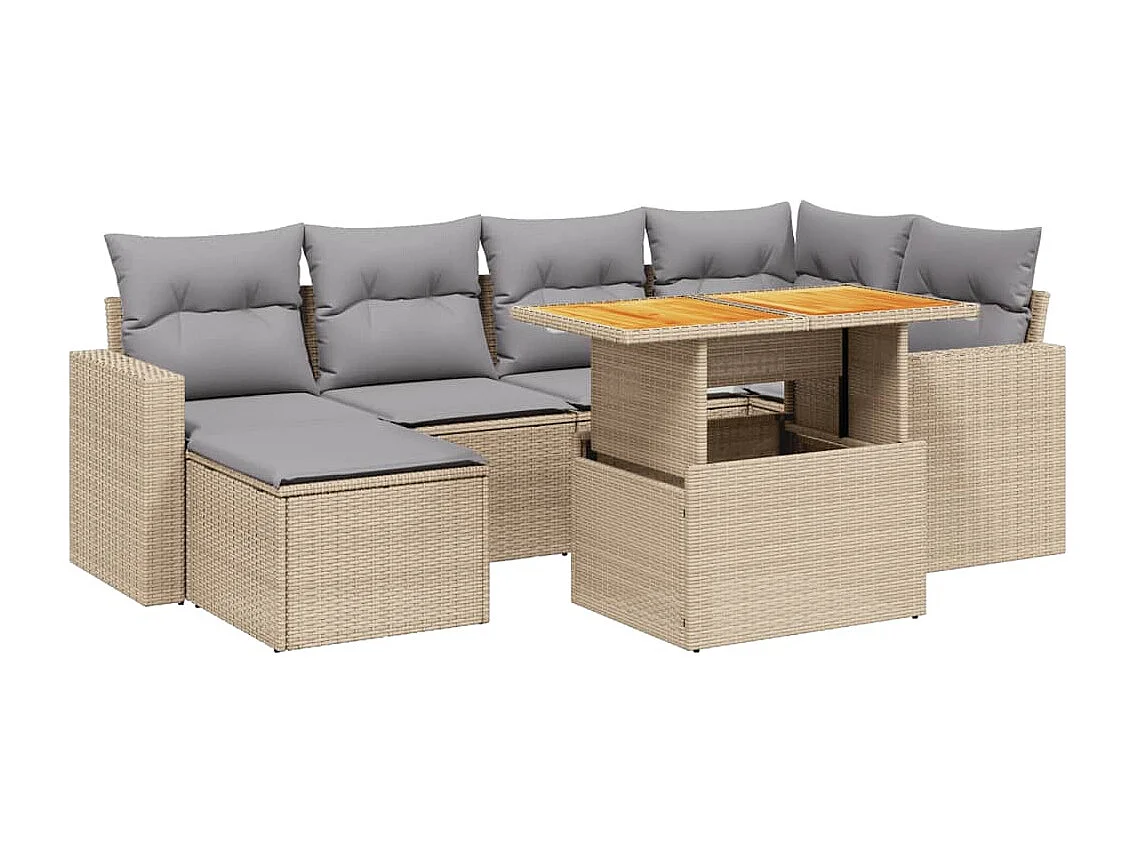 Salon de jardin avec coussins 7 pièces beige résine tressée