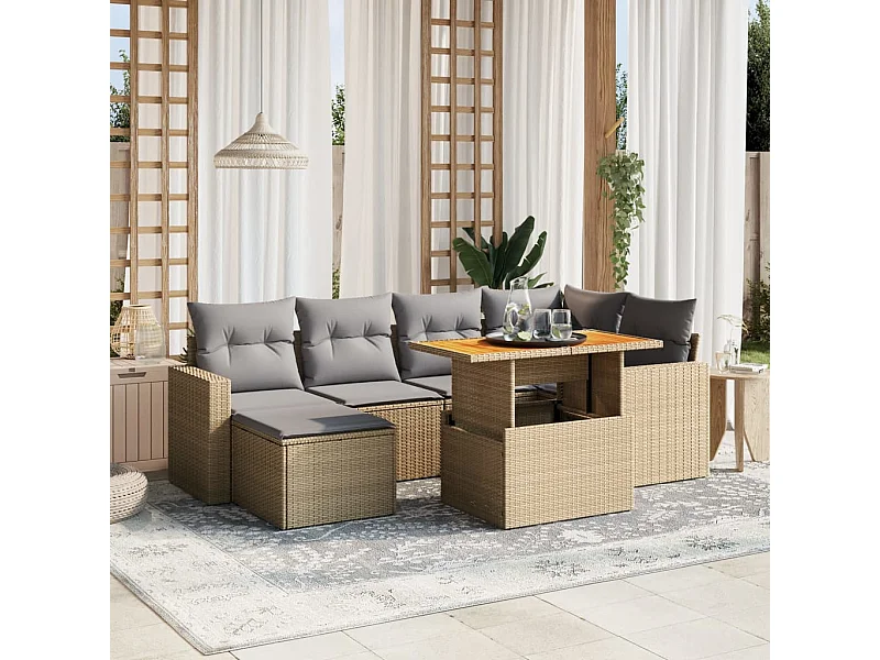 Salon de jardin avec coussins 7 pièces beige résine tressée