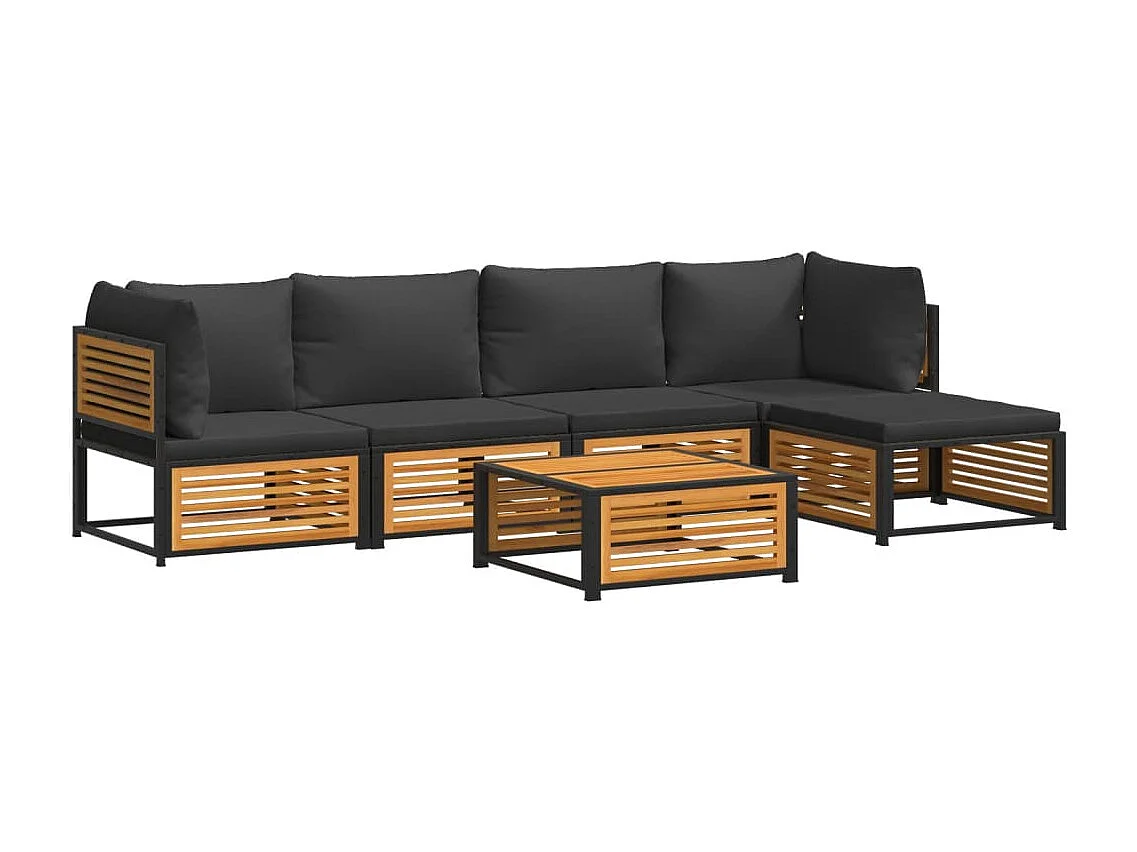 Salon de jardin avec coussins 6 pièces bois d'acacia solide