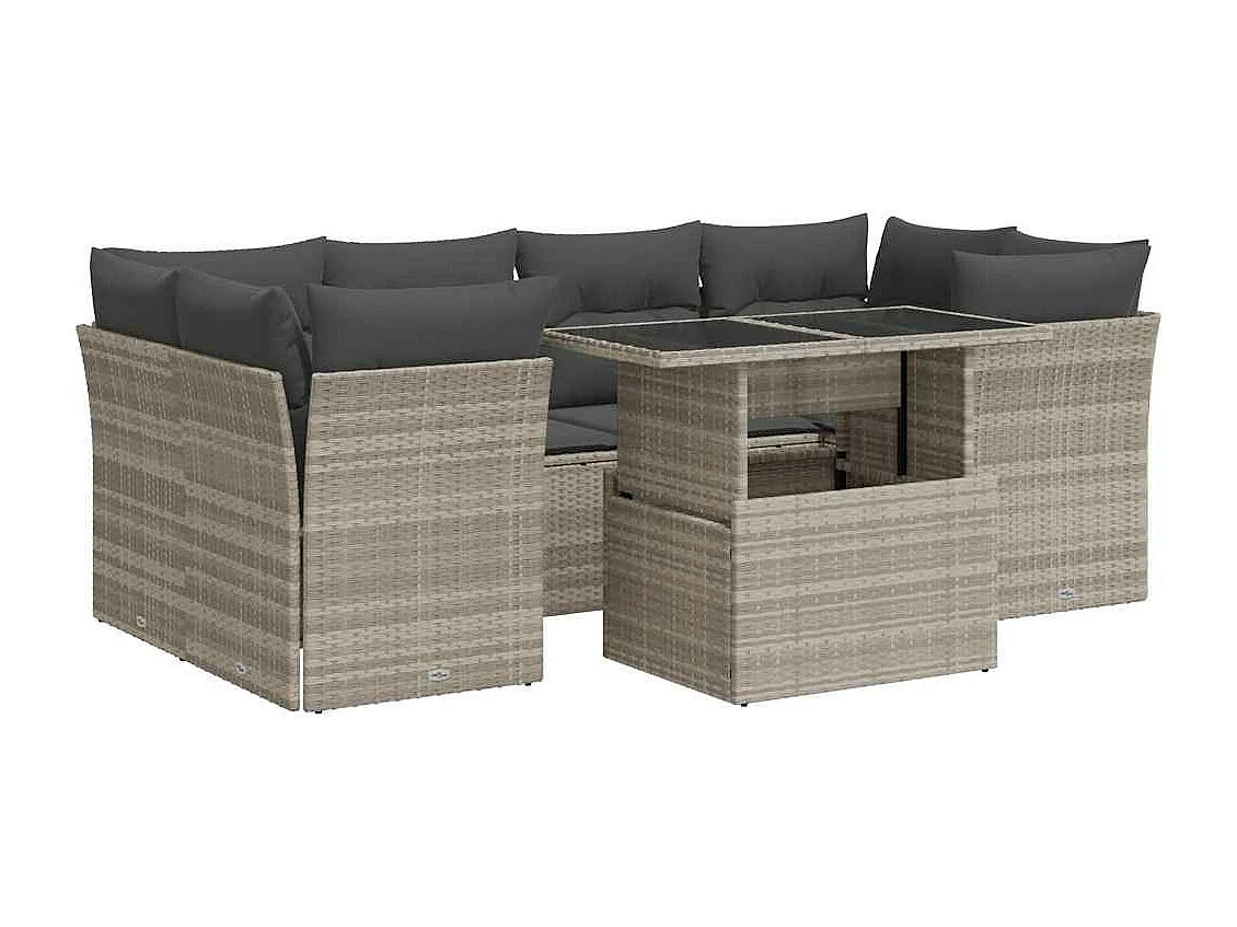 Salon de jardin avec coussins 7 pièces gris clair résine tressée