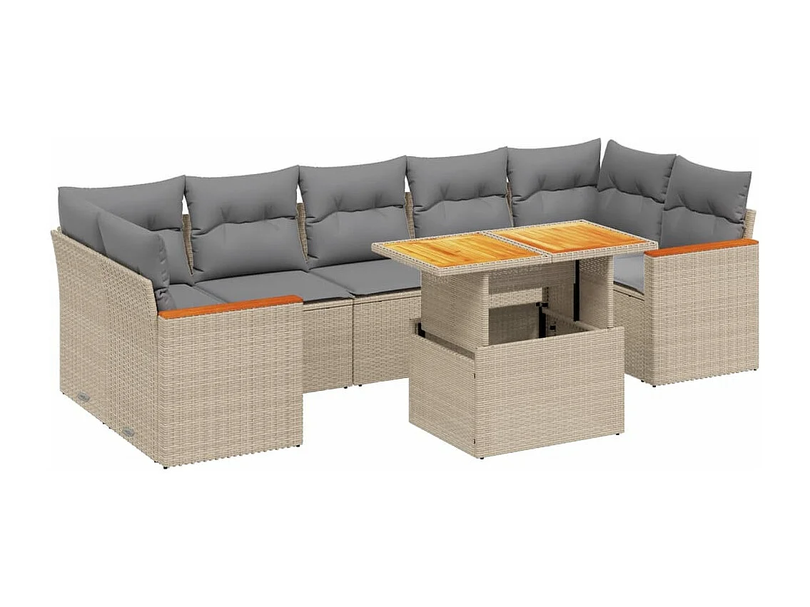 8 peças conjunto de sofás para jardim com almofadões vime PE bege